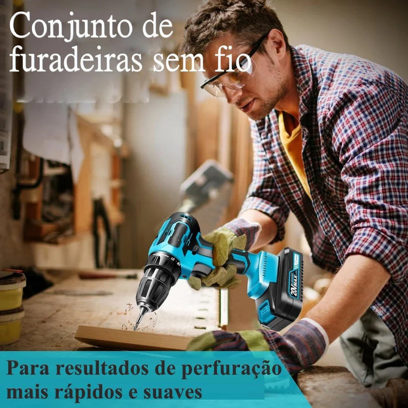 Kit Parafusadeira/Furadeira 28 Pcs + 2 Baterias Portáteis + Maleta De Brinde