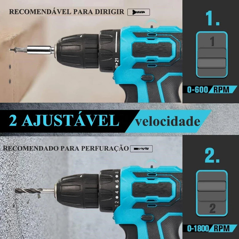 Kit Parafusadeira/Furadeira 28 Pcs + 2 Baterias Portáteis + Maleta De Brinde