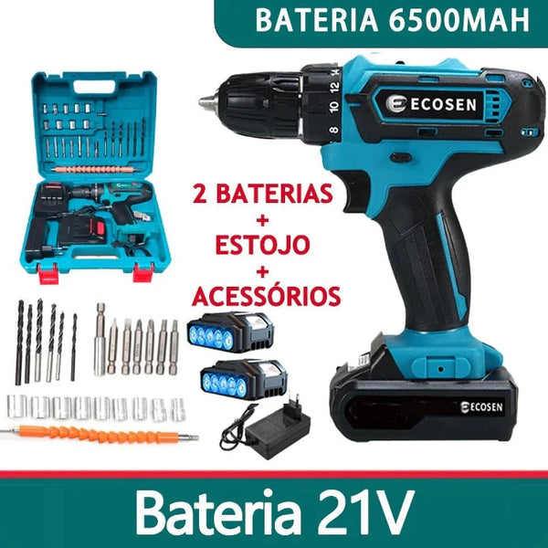 Kit Parafusadeira/Furadeira 28 Pcs + 2 Baterias Portáteis + Maleta De Brinde