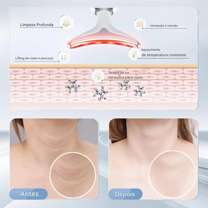 Lifting Facial e Pescoço de Luz Vermelha EMS, Removedor de Rugas, Massageador Tensor