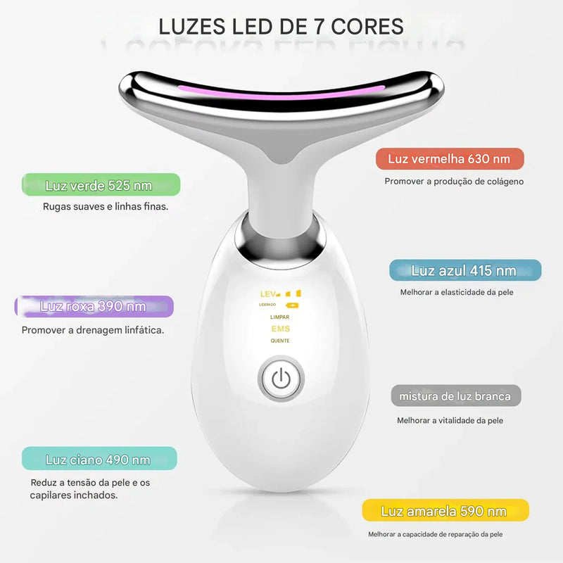 Lifting Facial e Pescoço de Luz Vermelha EMS, Removedor de Rugas, Massageador Tensor