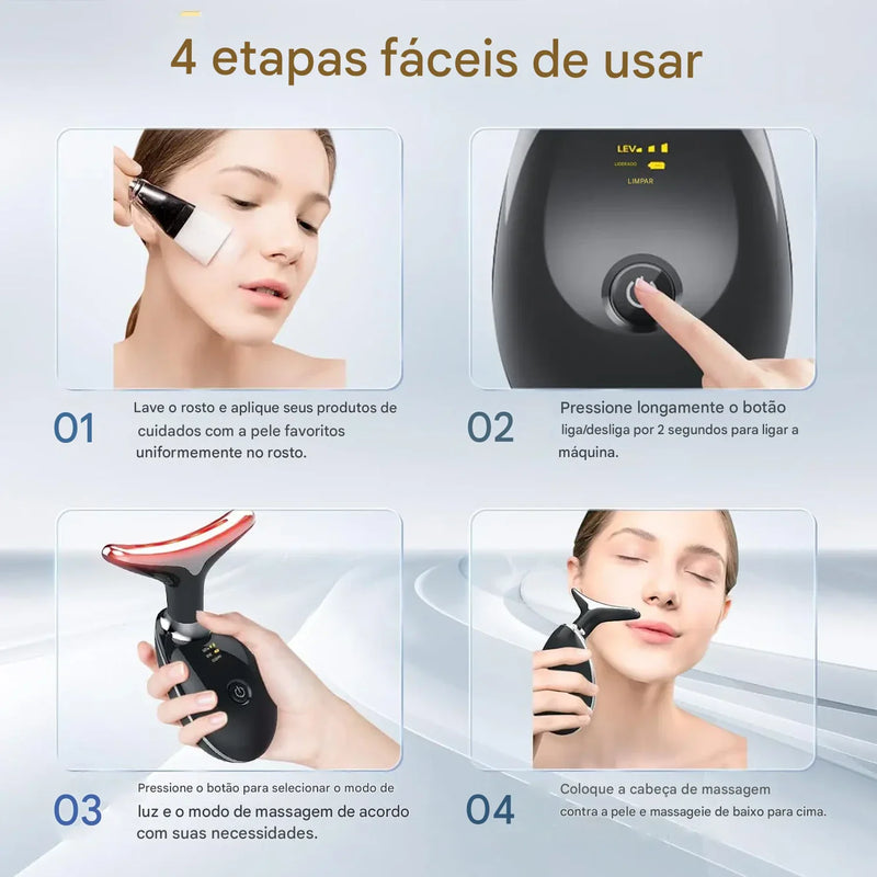 Lifting Facial e Pescoço de Luz Vermelha EMS, Removedor de Rugas, Massageador Tensor
