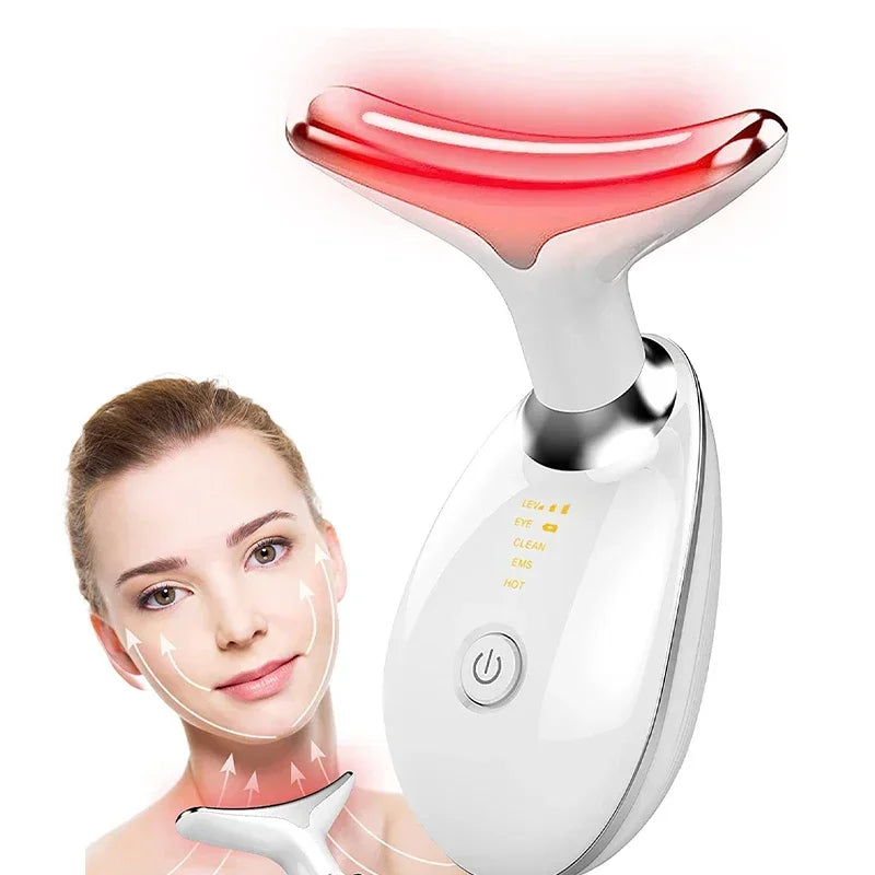 Lifting Facial e Pescoço de Luz Vermelha EMS, Removedor de Rugas, Massageador Tensor
