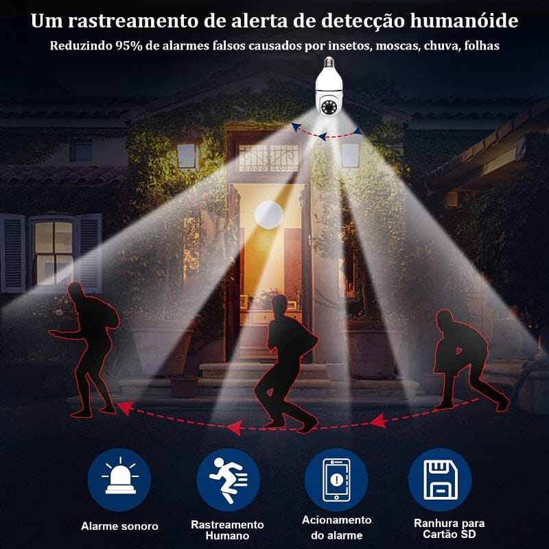 Câmera de Segurança 360 Graus Wi-Fi Full HD 1080p Com Gravador Microfone