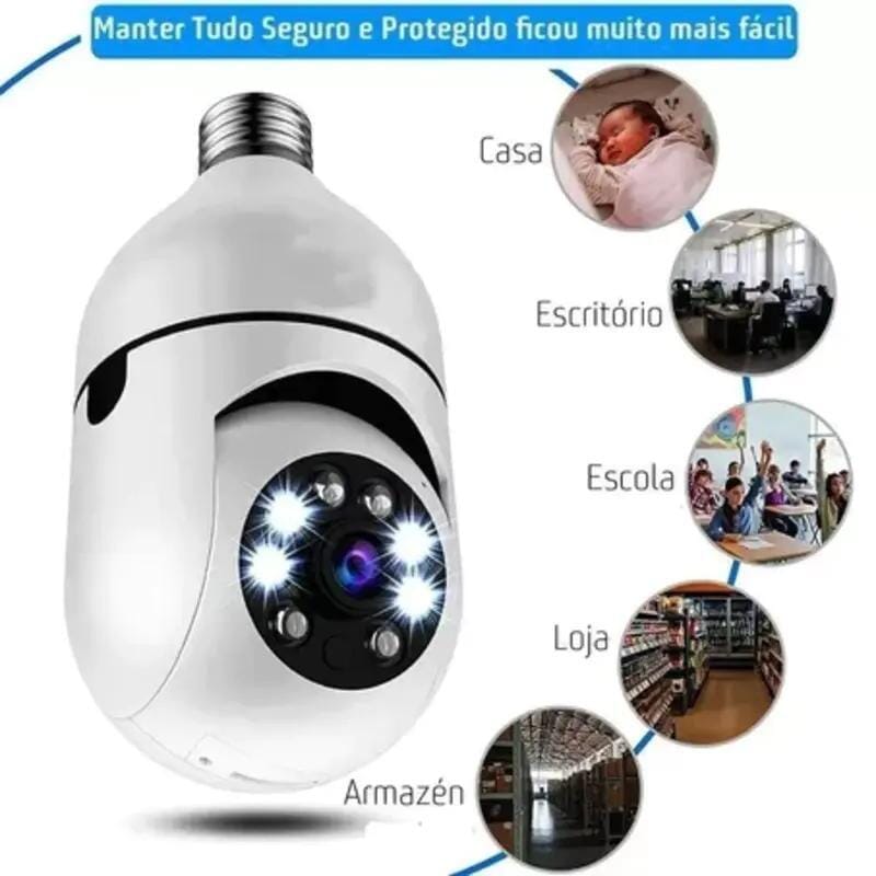 Câmera de Segurança 360 Graus Wi-Fi Full HD 1080p Com Gravador Microfone