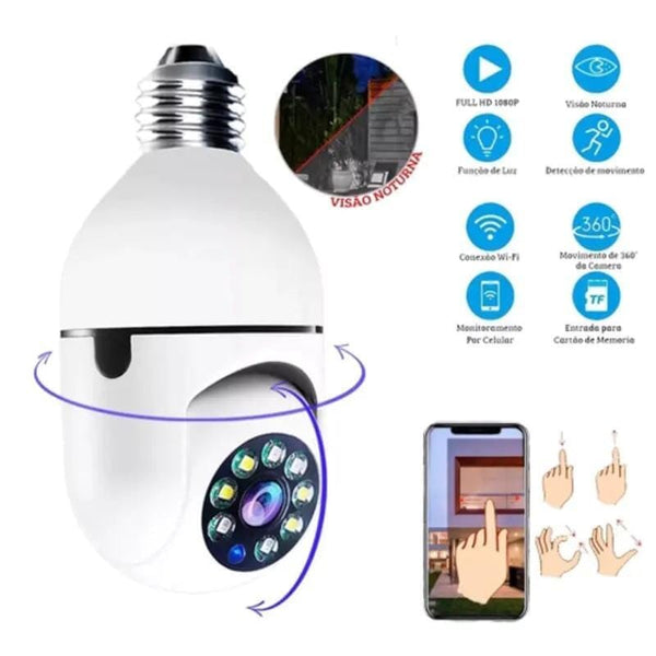 Câmera de Segurança 360 Graus Wi-Fi Full HD 1080p Com Gravador Microfone