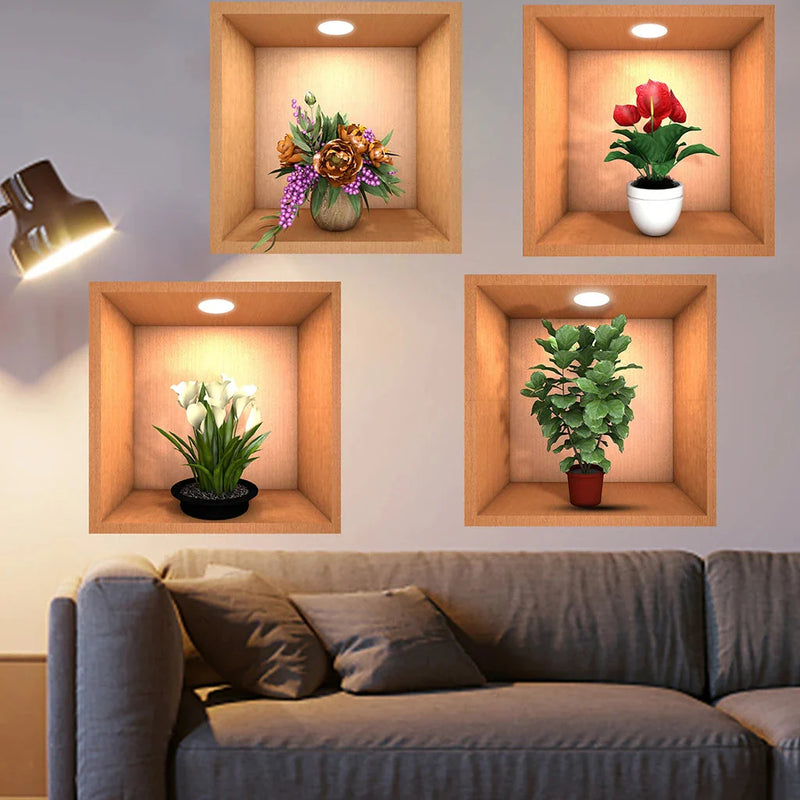 Kit 4 Quadros Adesivos Tridimensional